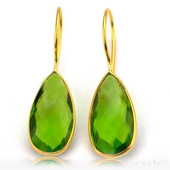 Gold Plated Pears 11x37mm Gemstone Dangle Hook Earring 1Pair (Pick Your Stone) - GemMartUSA