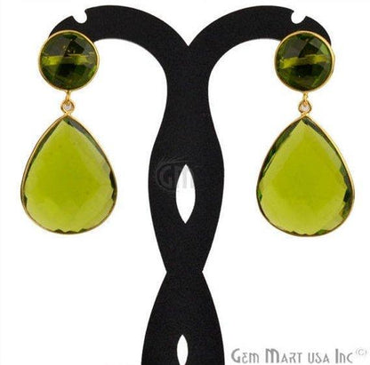 Pear and Round Shape 21x46mm Gold Plated Gemstone Dangle Studs (Pick your Gemstone) (90014-1) - GemMartUSA