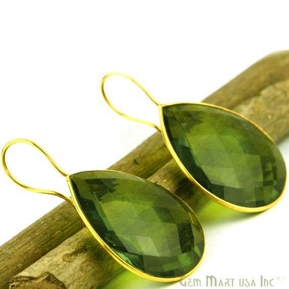 Peridot Bezel Pears shape 23x46mm Gold Plated Gemstone Dangle Hook Earring (PHER-90052) - GemMartUSA