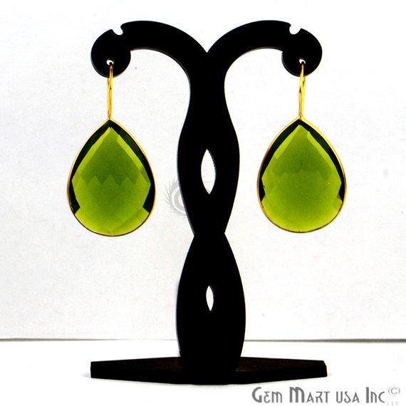 Peridot Bezel Pears shape 23x46mm Gold Plated Gemstone Dangle Hook Earring (PHER-90052) - GemMartUSA