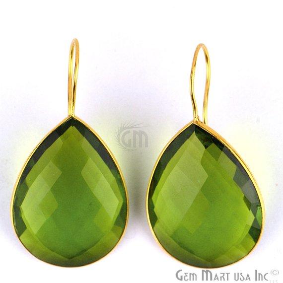 Peridot Bezel Pears shape 23x46mm Gold Plated Gemstone Dangle Hook Earring (PHER-90052) - GemMartUSA