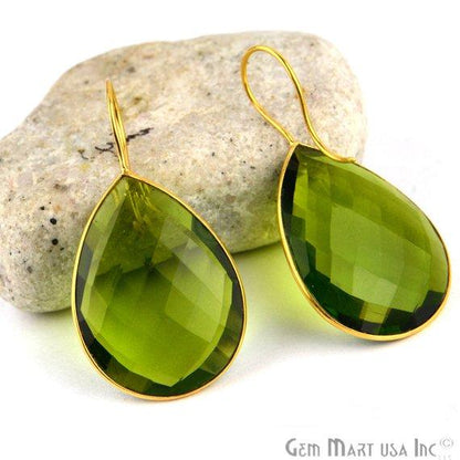 Peridot Bezel Pears shape 23x46mm Gold Plated Gemstone Dangle Hook Earring (PHER-90052) - GemMartUSA