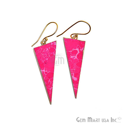 Triangle Shape 42x16mm Gold Plated Sediment Jasper Hook Earrings 1Pair (Pick your Gemstone) - GemMartUSA