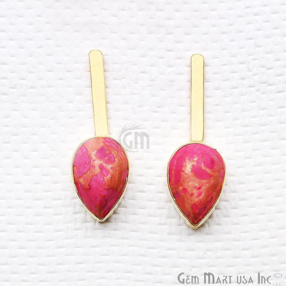 Pear Shape 9x27mm Gold Plated Gemstone Dangle Stud Earrings (Pick your Gemstone) (90174-1) - GemMartUSA