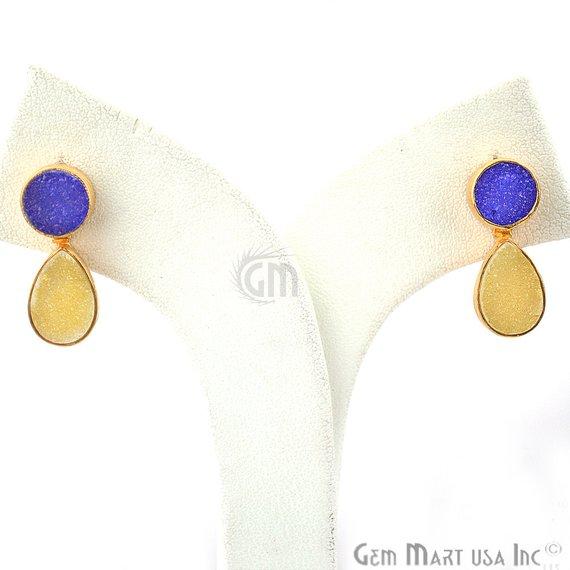 Double Druzy 24x9mm Gold Plated Dangle Stud Earrings (Pick your Gemstone) (90148-1) - GemMartUSA