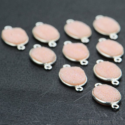 Synthetic Faux Druzy 10x14mm Oval Bezel Gemstone Connector (Pick Color, Bail, Plating) - GemMartUSA