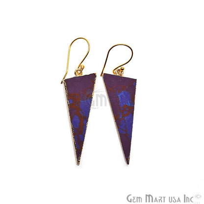 Triangle Shape 42x16mm Gold Plated Sediment Jasper Hook Earrings 1Pair (Pick your Gemstone) - GemMartUSA