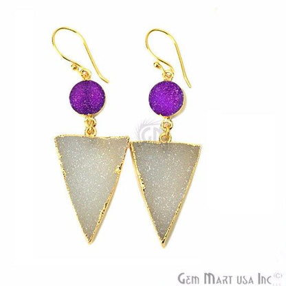 Double Druzy 62x20mm Gold Plated Dangle Hook Earrings (Pick your Gemstone) (90128-1) - GemMartUSA