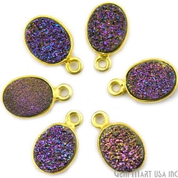 Titanium Druzy 8x10mm Oval Bezel Gemstone Connector (Pick Your Color, Bail, Plating) - GemMartUSA