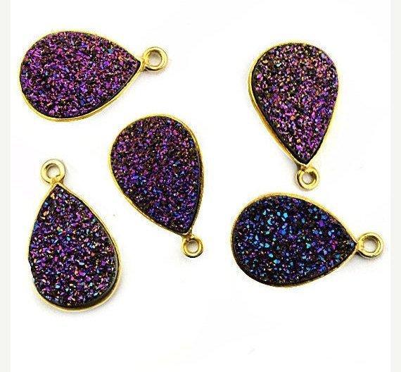 Titanium Druzy 12x16mm Pears Gold Single Bail Gemstone Connector
