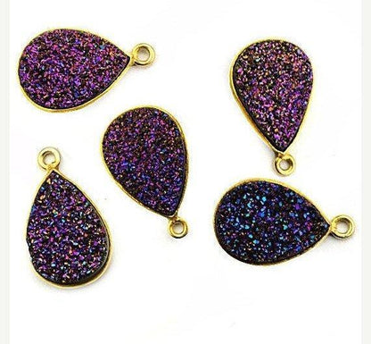 Titanium Druzy 12x16mm Pears Gold Single Bail Gemstone Connector