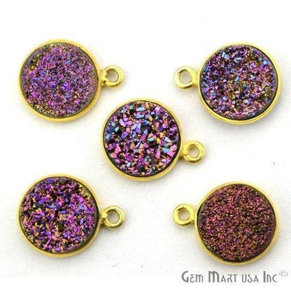 Natural Titanium Gold Druzy 12mm Round Single Bail Bezel Gemstone Connector