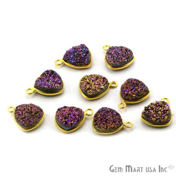 Natural Titanium Druzy 10mm Trillion Gold Single Bail Gemstone Connector