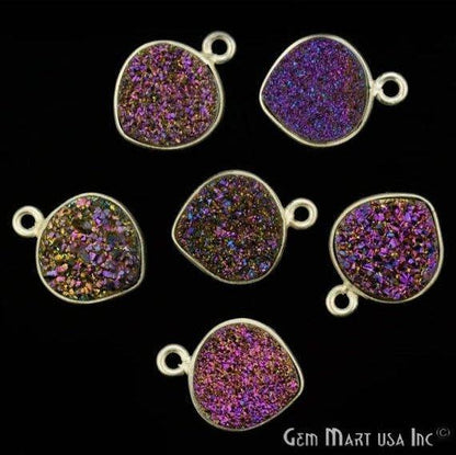 Natural Titanium Druzy 12mm Silver Single Bail Heart Bezel Connector