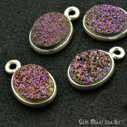 Titanium Druzy 8x10mm Oval Bezel Gemstone Connector (Pick Your Color, Bail, Plating) - GemMartUSA