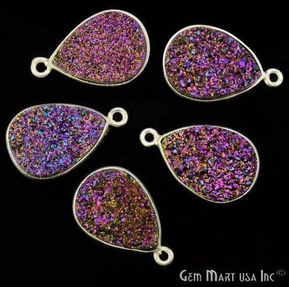 Titanium Druzy 13x18mm Pears Silver Single Bail Bezel Gemstone Connector