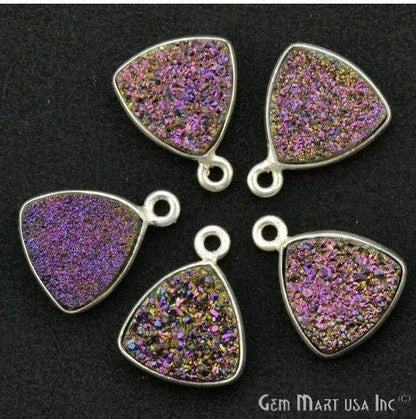 Natural Titanium Druzy 12mm Trillion Silver Plated Single Bail Gemstone Connector