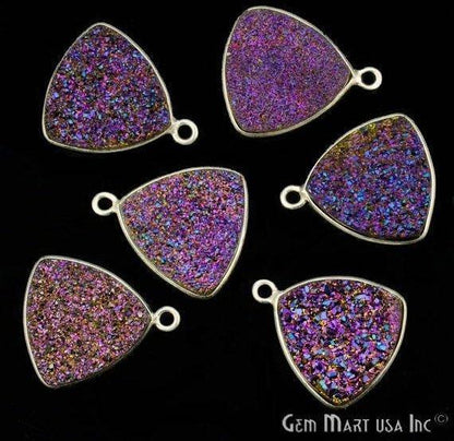 Natural Titanium Druzy 14mm Trillion Silver Plated Single Bail Bezel Gemstone Connector
