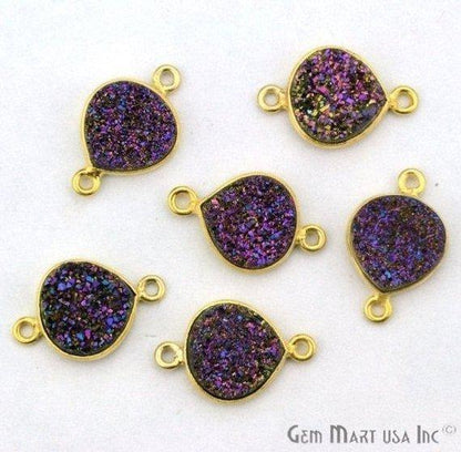 Natural Titanium Druzy 12mm Gold Double Bail Heart Bezel Connector