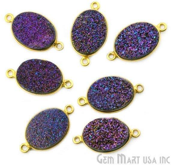 Titanium Druzy 12x16mm Oval Gold Plated Double Bail Gemstone Connector