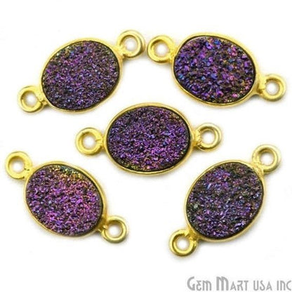 Titanium Druzy 8x10mm Oval Bezel Gemstone Connector (Pick Your Color, Bail, Plating) - GemMartUSA