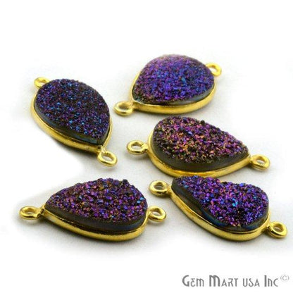 Titanium Druzy 13x18mm Pears Gold Double Bail Bezel Gemstone Connector
