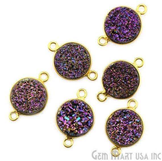 Titanium Druzy 10mm Round Bezel Connector (Pick Color, Bail, Plating) - GemMartUSA