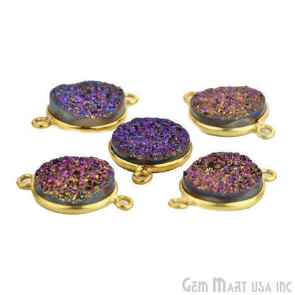 Natural Titanium Gold Druzy 12mm Round Double Bail Bezel Gemstone Connector