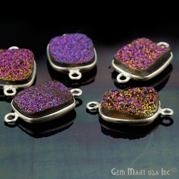 Titanium Druzy 9x11mm Octagon Bezel Connector (Pick Color, Bail, Plating) - GemMartUSA