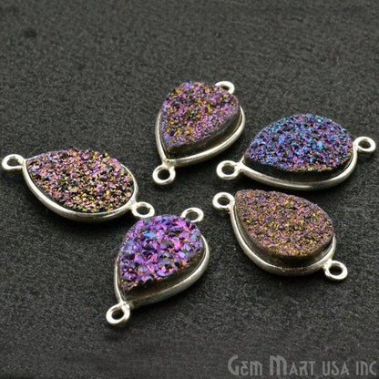 Titanium Druzy 10x14mm Pears Silver Double Bail Bezel Gemstone Connector