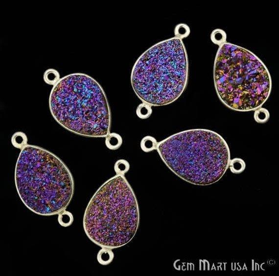 Titanium Druzy 12x16mm Pears Silver Double Bail Gemstone Connector