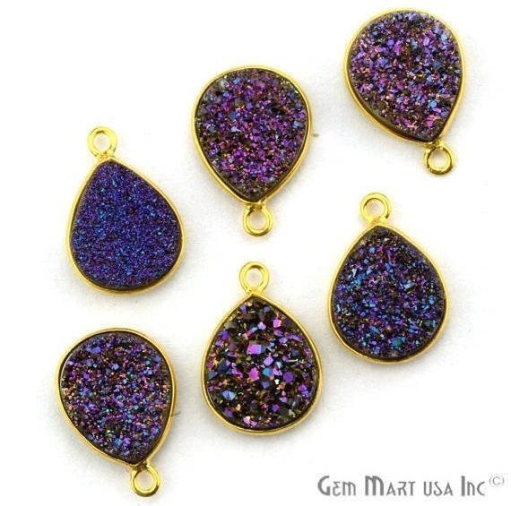 Titanium Druzy 10x12mm Pears Gold Plated Bail Gemstone Connector (Pick Color, Bail, Plating) - GemMartUSA