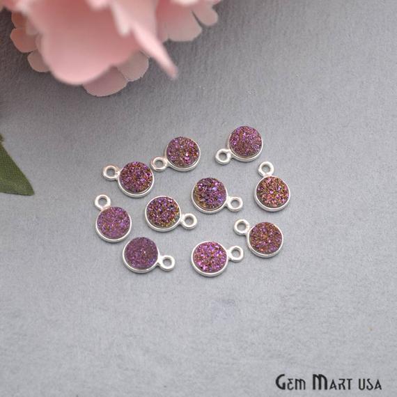 Titanium Druzy 6mm Round Bezel Gemstone Connector (Pick Your Druzy, Plating or Bail) - GemMartUSA