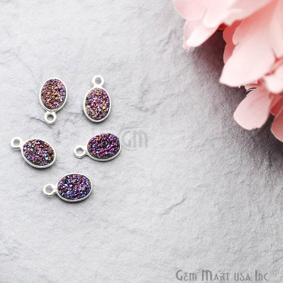 Titanium Druzy 6x8mm Oval Bezel Connector (Pick Color, Bail, Plating) - GemMartUSA