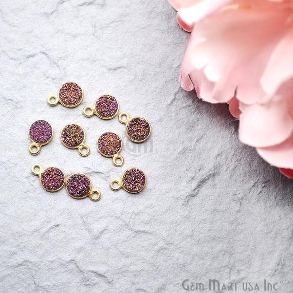 Titanium Druzy 6mm Round Bezel Gemstone Connector (Pick Your Druzy, Plating or Bail) - GemMartUSA