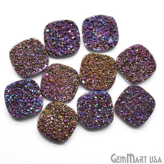 Purple Druzy, Druzy Cabochon, 14mm Cushion Shaped Druzy, Cabochon, Loose Druzy Stone (PZ-80003) - GemMartUSA