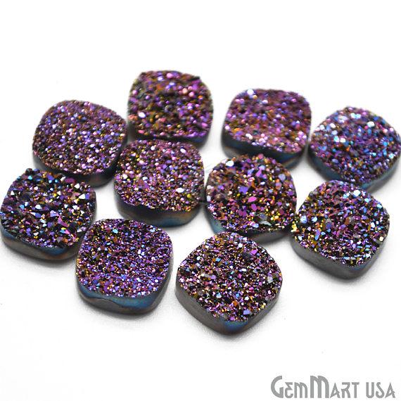 Purple Druzy, Druzy Cabochon, 14mm Cushion Shaped Druzy, Cabochon, Loose Druzy Stone (PZ-80003) - GemMartUSA