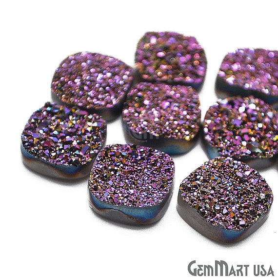 Purple Druzy, Druzy Cabochon, 14mm Cushion Shaped Druzy, Cabochon, Loose Druzy Stone (PZ-80003) - GemMartUSA