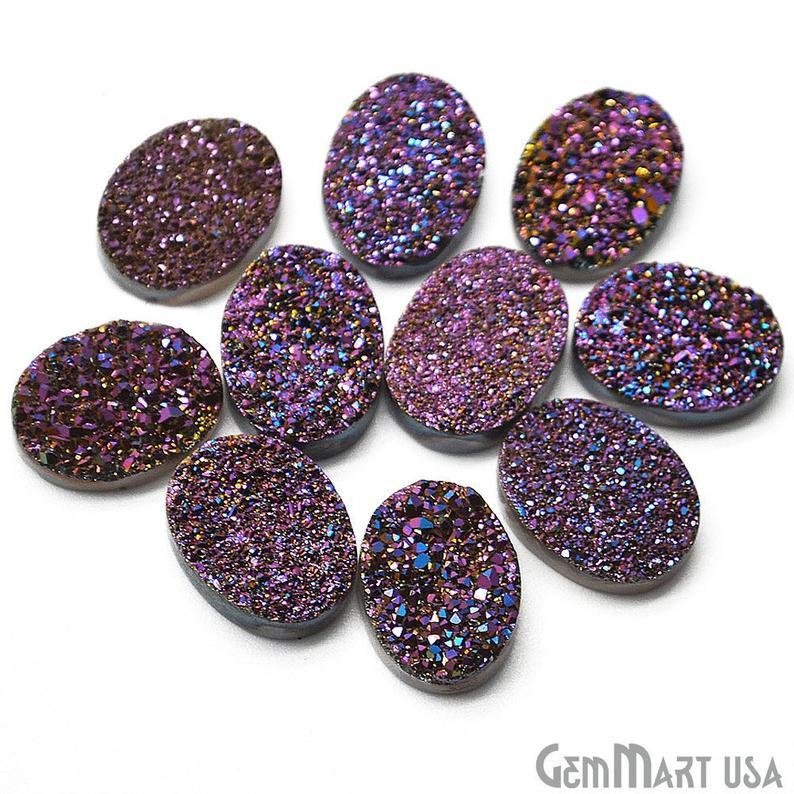 Plain Druzy 12x16mm Oval Shape Loose Cabochon (Pick Your Color) - GemMartUSA