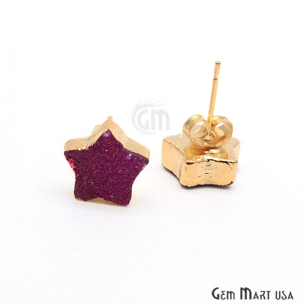 Star Shape 10mm Gold Plated Druzy Stud Earrings (Pick your Gemstone) (90030-1) - GemMartUSA