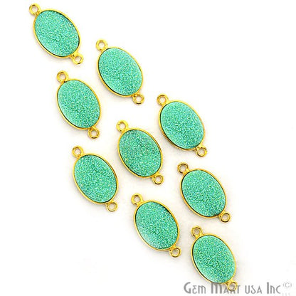 Synthetic Faux Druzy 10x14mm Oval Bezel Gemstone Connector (Pick Color, Bail, Plating) - GemMartUSA
