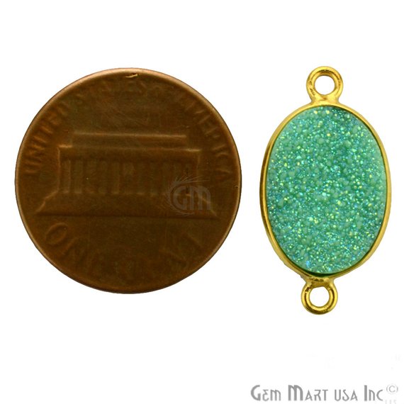 Synthetic Faux Druzy 10x14mm Oval Bezel Gemstone Connector (Pick Color, Bail, Plating) - GemMartUSA