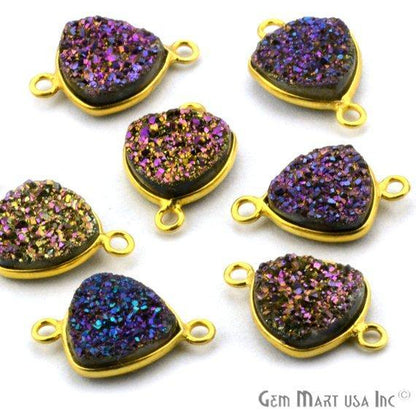 Natural Titanium Druzy 10mm Trillion Gold Double Bail Gemstone Connector