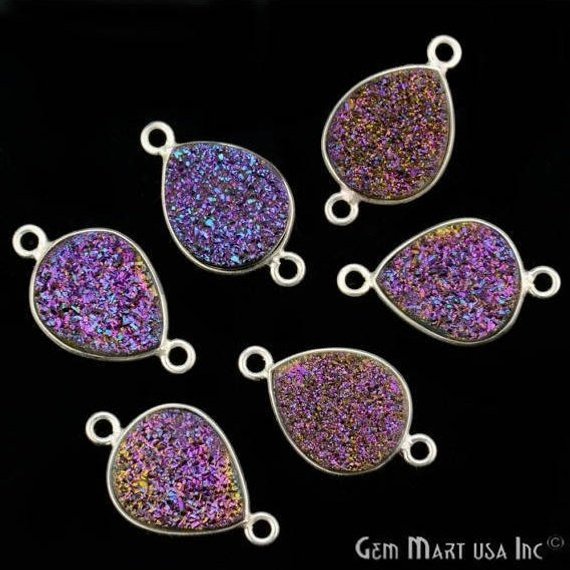 Titanium Druzy 10x12mm Pears Gold Plated Bail Gemstone Connector (Pick Color, Bail, Plating) - GemMartUSA