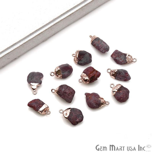 Rough Ruby 22x15mm Single Bail Rose Gold Electroplated Gemstone Connector - GemMartUSA