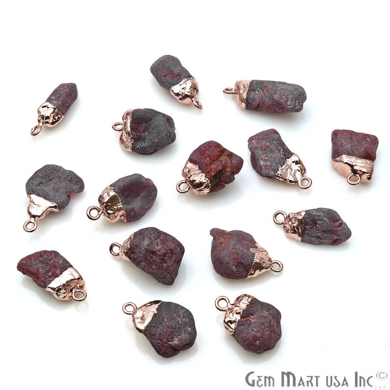 Rough Ruby 22x15mm Single Bail Rose Gold Electroplated Gemstone Connector - GemMartUSA