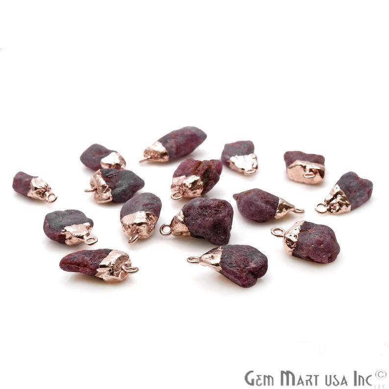 Rough Ruby 22x15mm Single Bail Rose Gold Electroplated Gemstone Connector - GemMartUSA