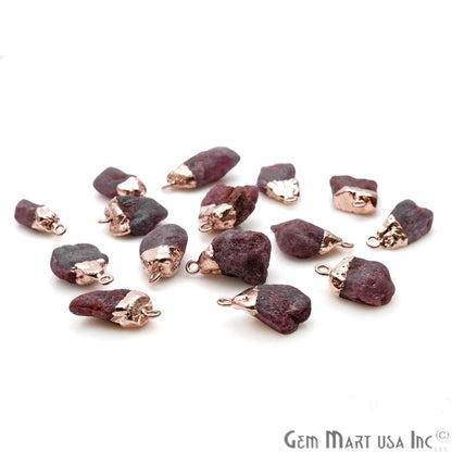 Rough Ruby 22x15mm Single Bail Rose Gold Electroplated Gemstone Connector - GemMartUSA