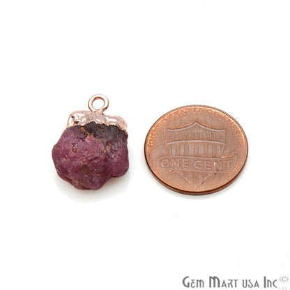 Rough Ruby 22x15mm Single Bail Rose Gold Electroplated Gemstone Connector - GemMartUSA