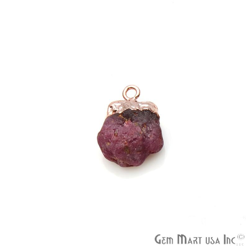 Rough Ruby 22x15mm Single Bail Rose Gold Electroplated Gemstone Connector - GemMartUSA